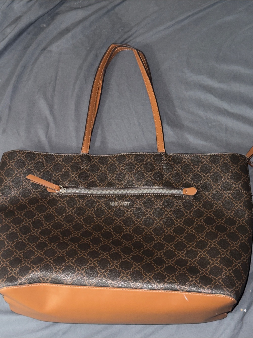 Nine West Brown Monogram Tote with Tan Trim